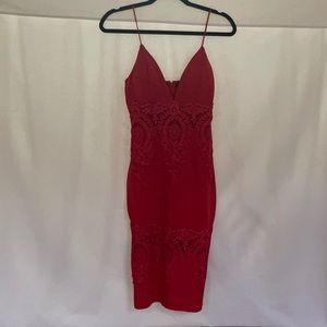 NWOT Red Spaghetti Strap Midi Dress With Lace Detail